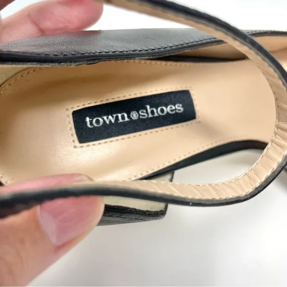 Town Shoes d'Orsay Black Leather Stiletto Heels Size 39 - Picture 8 of 14